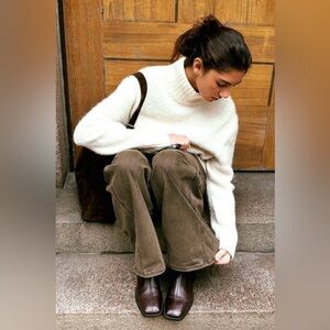 Eileen Fisher White Cotton Knit Turtleneck Sweater